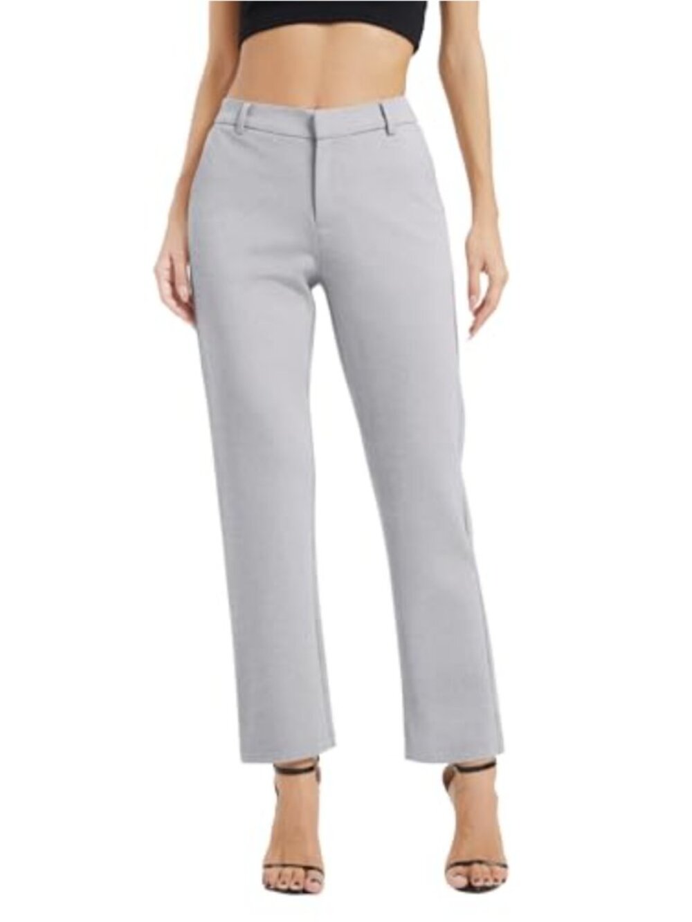 Women's Elastic Waist Straight Leg Business Casual Pants with Pockets